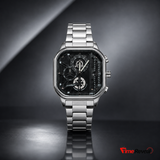 Poedagar Black and Silver Skeleton Watch for Men