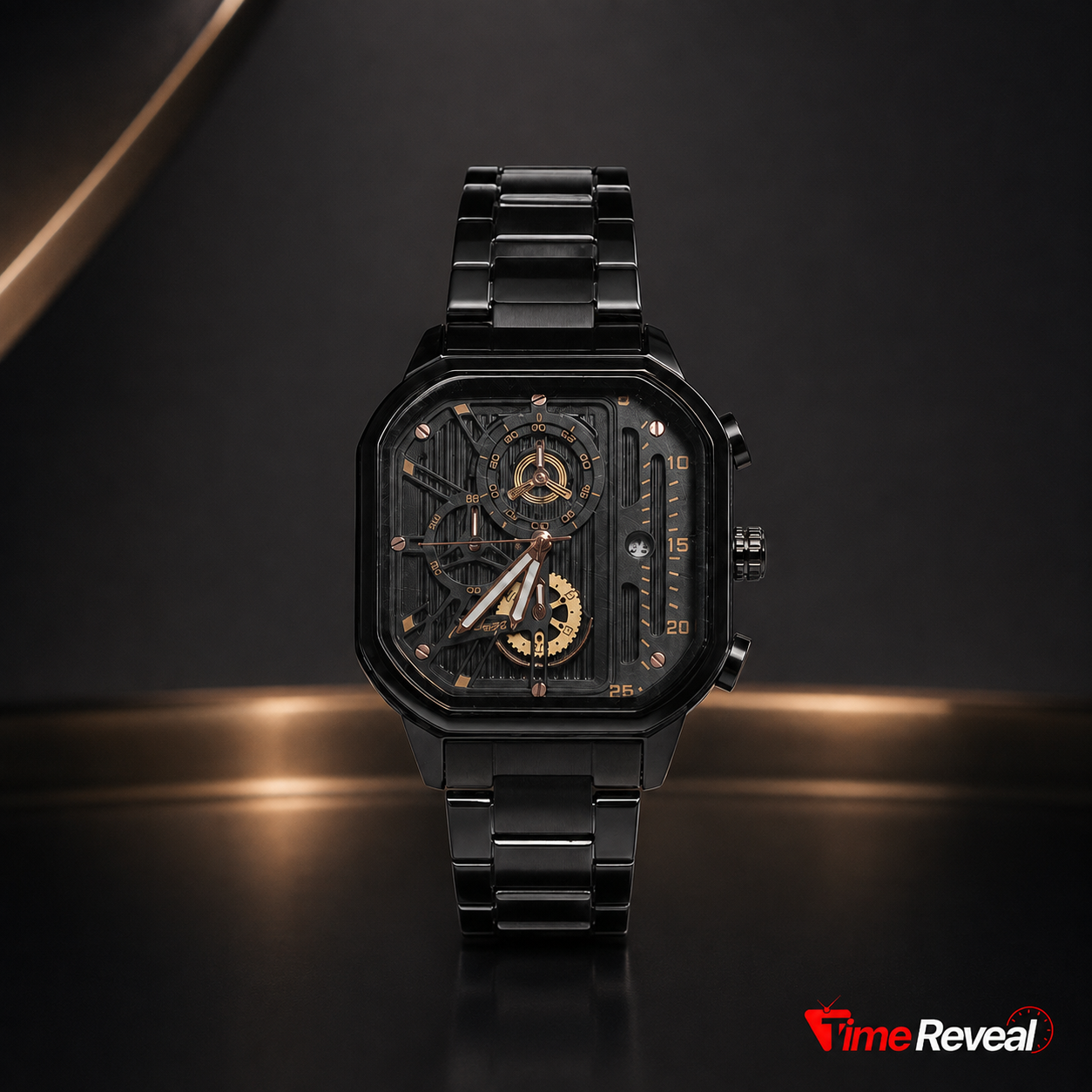 Poedager black luxury skeleton men’s watch