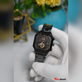 Poedager black skeleton watch detailed dial