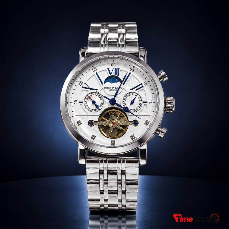 Patek Philippe men's white skeleton chronograph watch video