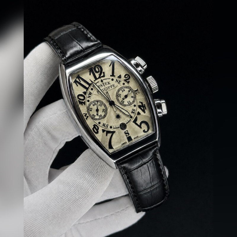 Patek Philippe Black Luxury Men’s Watch with a classic leather strap, elegant dial and premium finish. A stylish choice for formal wear, office, parties and special occasions.