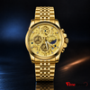 OLEVS 9947 Gold Edition men's skeleton chronograph watch with gold stainless steel bracelet and luxury dial